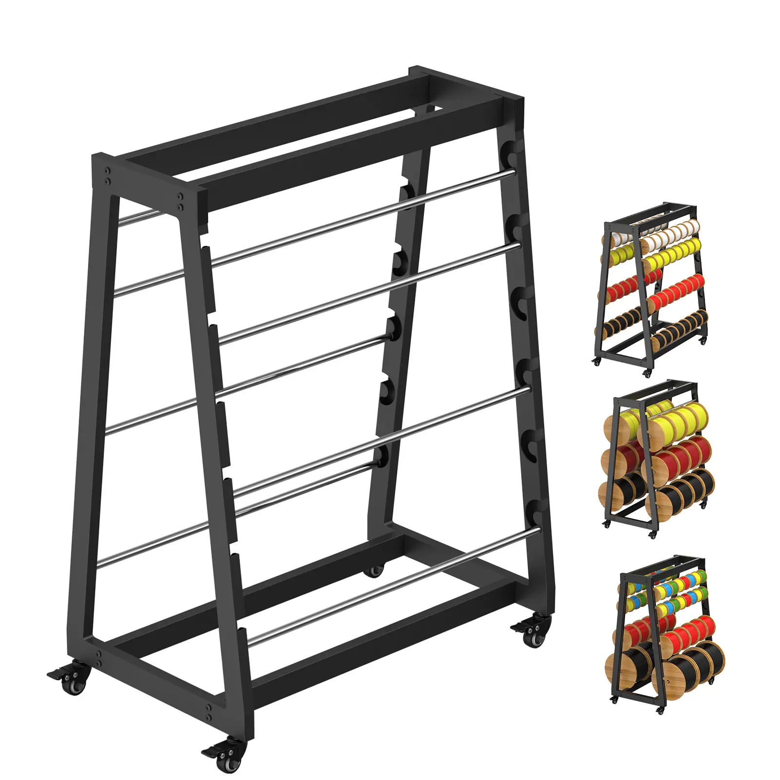 Steel Heavy-Duty 8-Rod Wire Spool Rack, 400lb Capacity Cable Caddy & Dispenser with Locking Wheels, Adjustable Mobile Tool Organizer for Electrical, Industrial Use, Easy Assembly