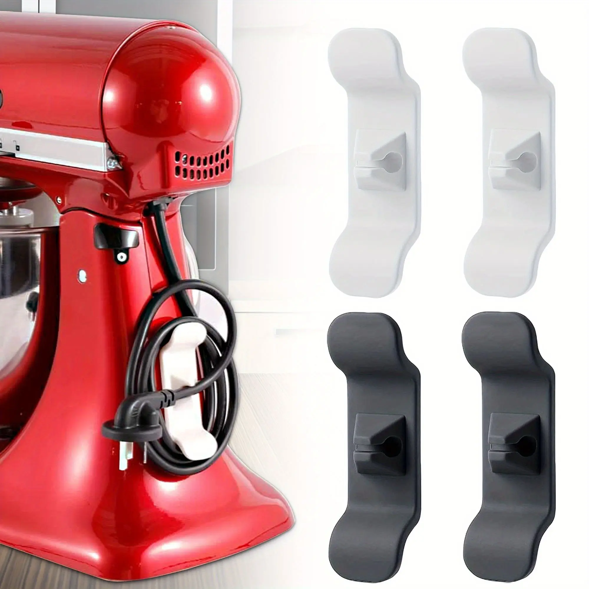 4-Pack Adhesive Appliance Cord Organizer for Kitchen - Sticky Mount Cable Holder for Air Fryer, Coffee Maker, Blender, Adhesive Type