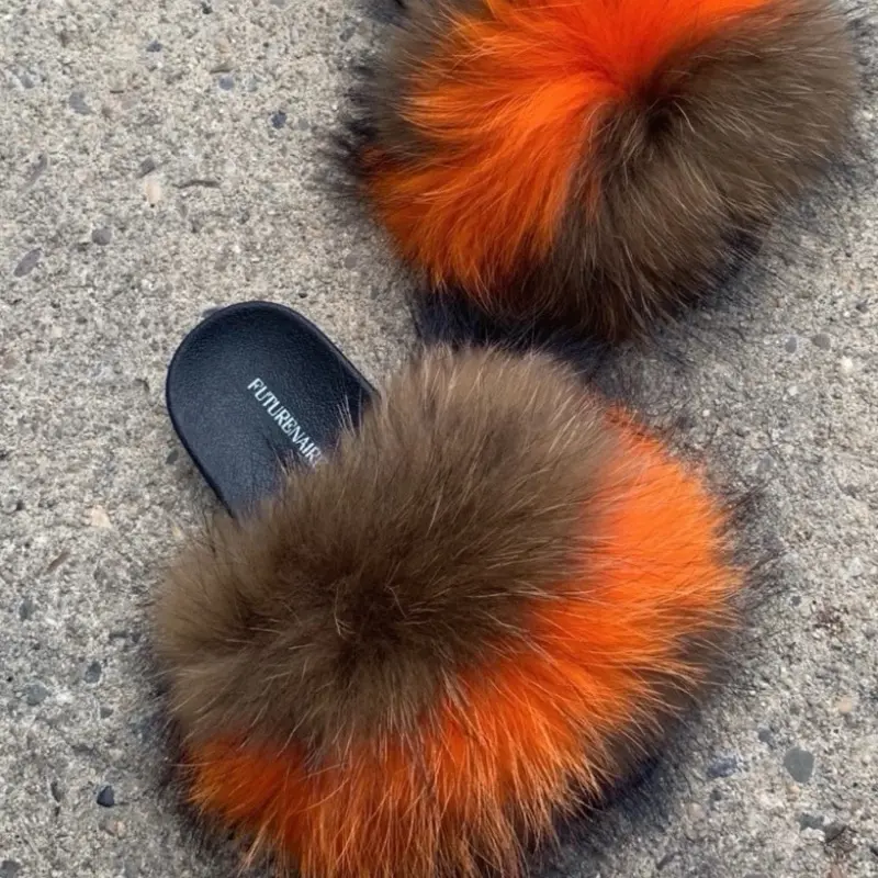 Alani Custom Brown & Orange Genuine Slides