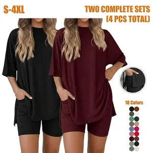 2026 Women's Solid Color Short Sleeve Two-Piece Set, Casual Breathable Round Neck T-Shirt and Shorts, Fitted Design, All-Season Comfort Womenswear