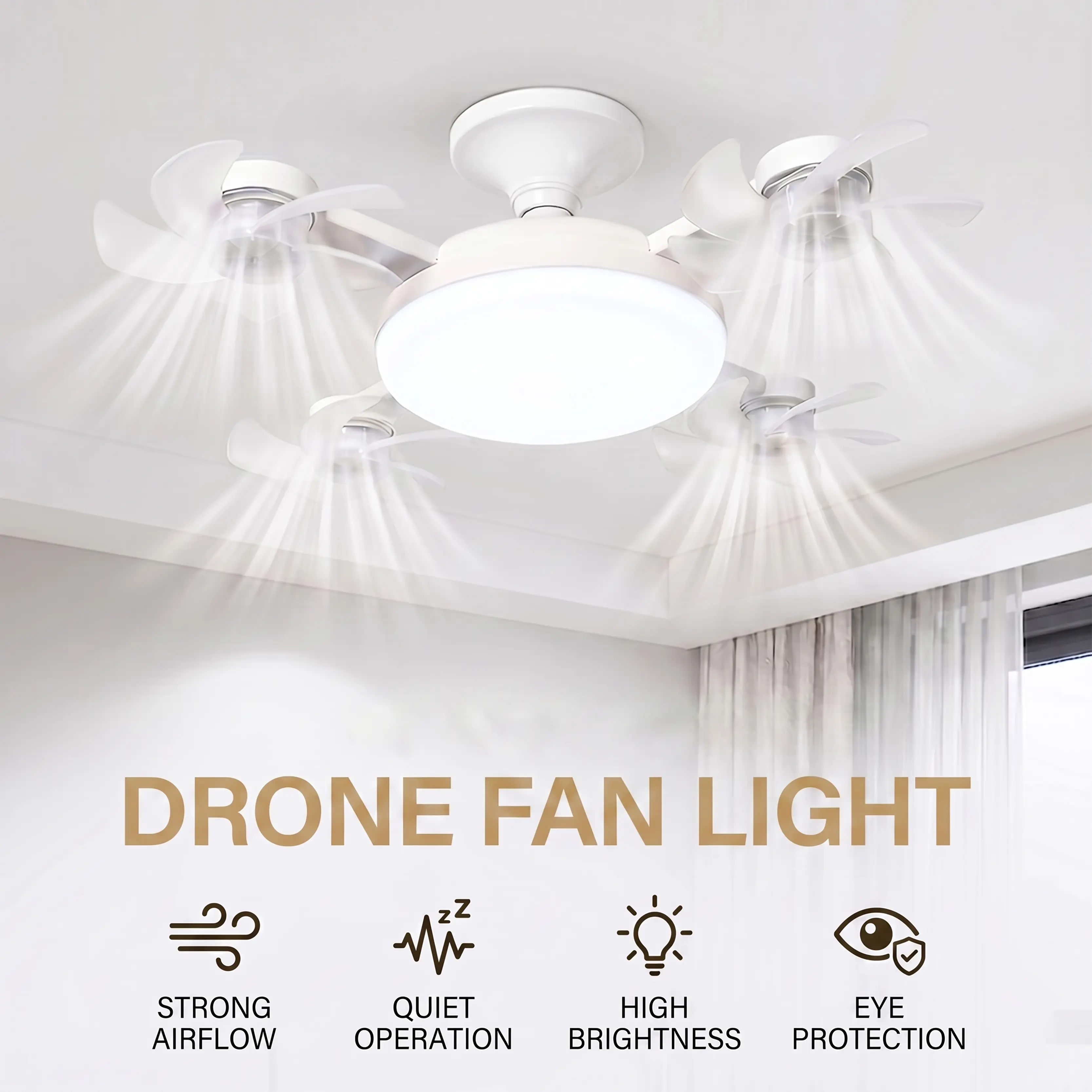 Foldable LED Ceiling Fan Light with Remote Control, E27 Socket Compatible, Adjustable Lighting & Functions, 3-Blade 50W or 4-Blade 60W Bedroom Fan