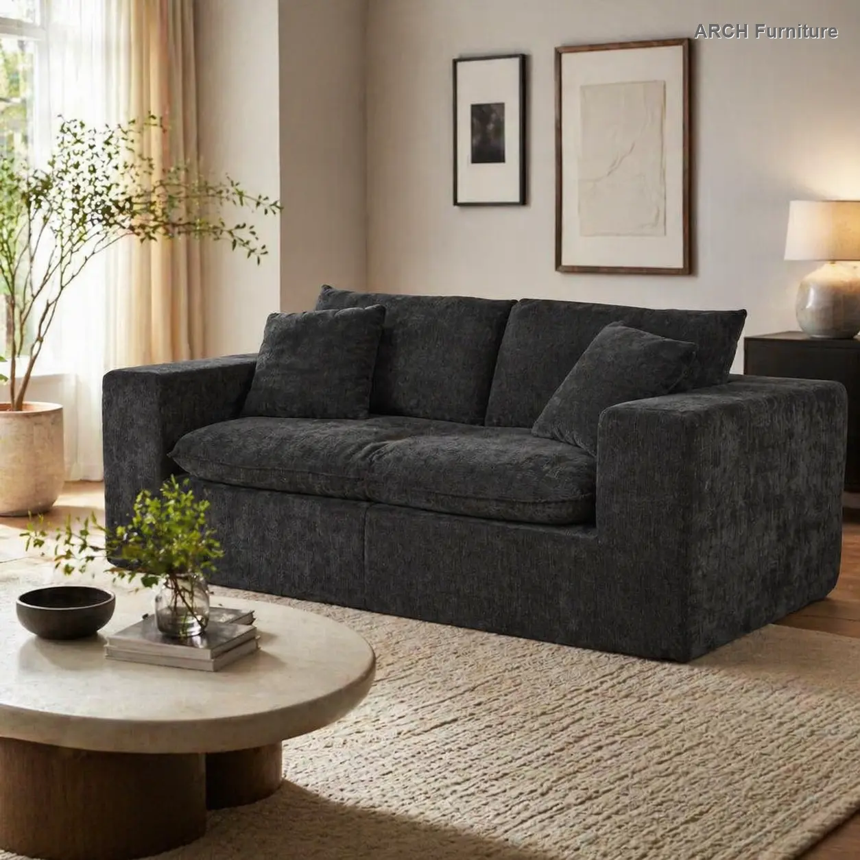 Chenille Fluffy Sofa - Modern Freely Combinable Cloud-Shape 2-Seater Upholstered Comfy Couch, Modern Sofas Couches for Indoor Home Living Space Furniture