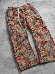 Ethnic Tribal Print Wide Leg Pants | Boho Patchwork Baggy Trousers | Drawstring Waist Cargo Joggers | Unisex Vintage Streetwear | Boho Comfy Trousers