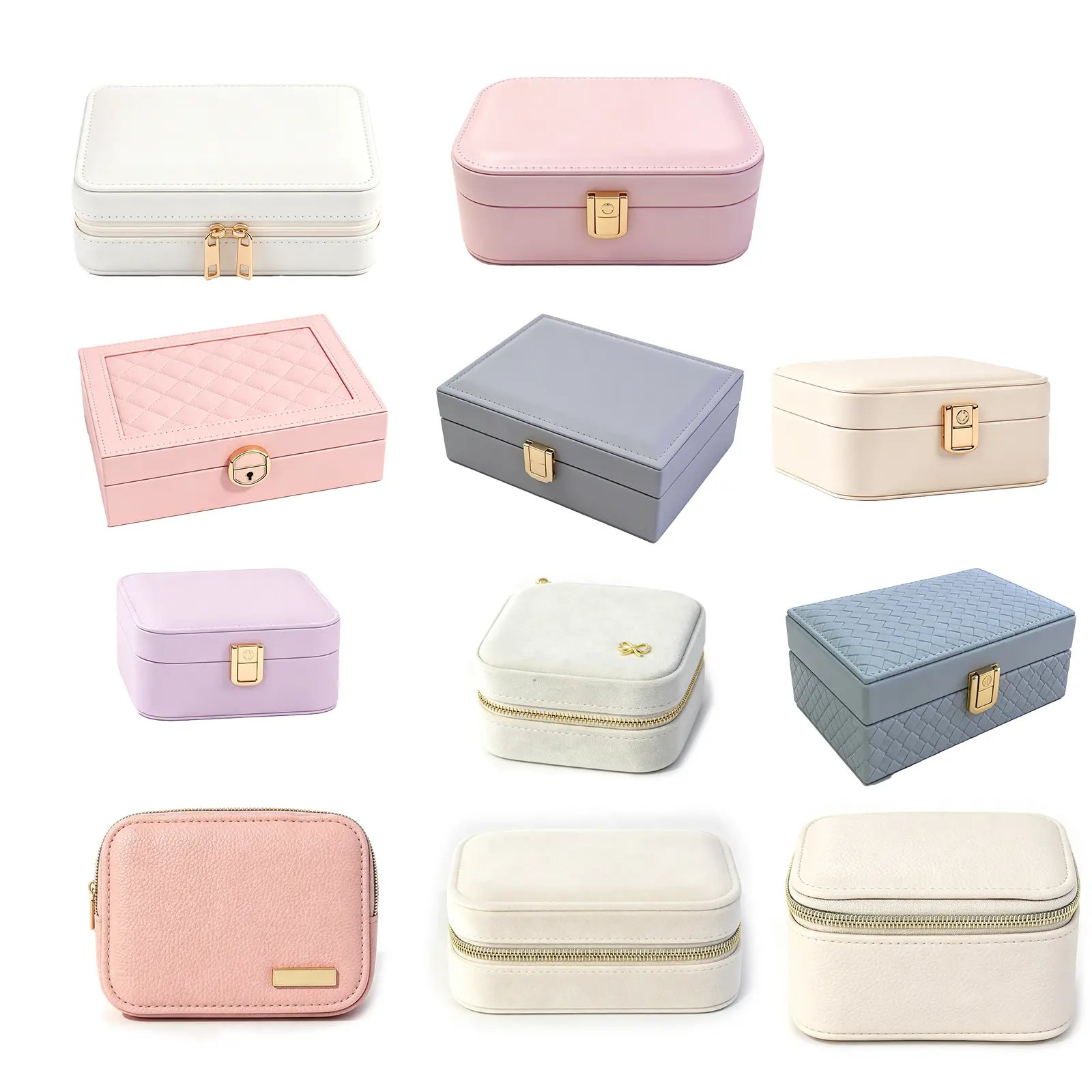 10Pcs PU Leather Jewelry Box Organizer, Portable Travel Jewelry Storage Case with Removable Tray, Lockable Mini Jewelry Holder for Rings Earrings Necklaces Bracelets, Gift for Women Girls Bridesmaids