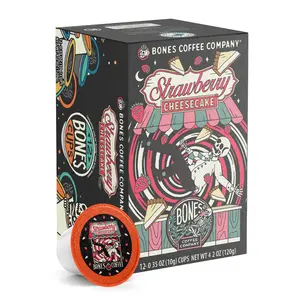 Bones Coffee Company Strawberry Cheesecake, Strawberry Cheesecake Flavored Pods | 12ct Kcups Bean Beverage Sugar