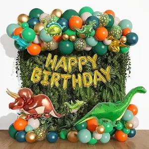 167Pcs Dinosaur Balloons Arch Garland Kit, Sage Green Orange 8Pcs Dino Foil Balloons Happy Birthday Balloon Dinosaur Themed Party Baby Shower Decorations Supplies Kids Boys