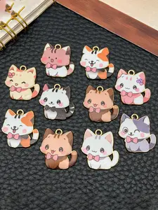 10pcs Mixed Fashion Enamel Cartoon Cat Charms, Charms for necklaces, Cute Animal Cat Pendants for DIY Bracelet Necklace Earrings, Jewelry Making Craft Accessories, DIY Jewelry Decoration