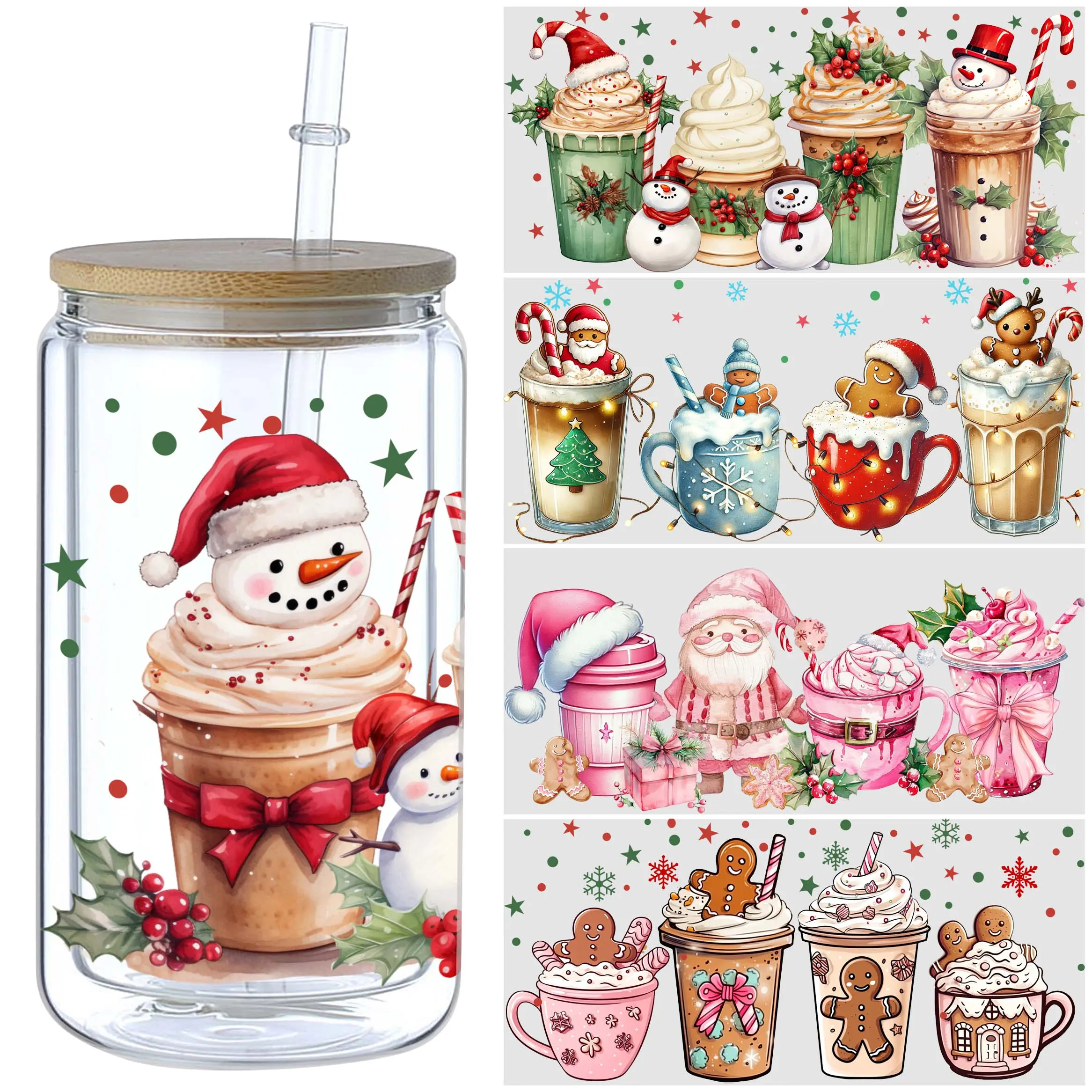 5 Sheets High-Quality Christmas 3D UV DTF Transfer Decal Stickers for Glass, Waterproof Film Suits Daily Drink Use, Strong Adhesion Keeps Wraps in Place, Bottle DIY Decor Supplies, Decal Sticker, Stickers Pack