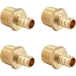(Pack of 4)  Pex 3/4 Inch x 3/4 Inch Male NPT Adapter Brass Crimp Fittings, ASTM F1807,(PEX1807021-4PCS)