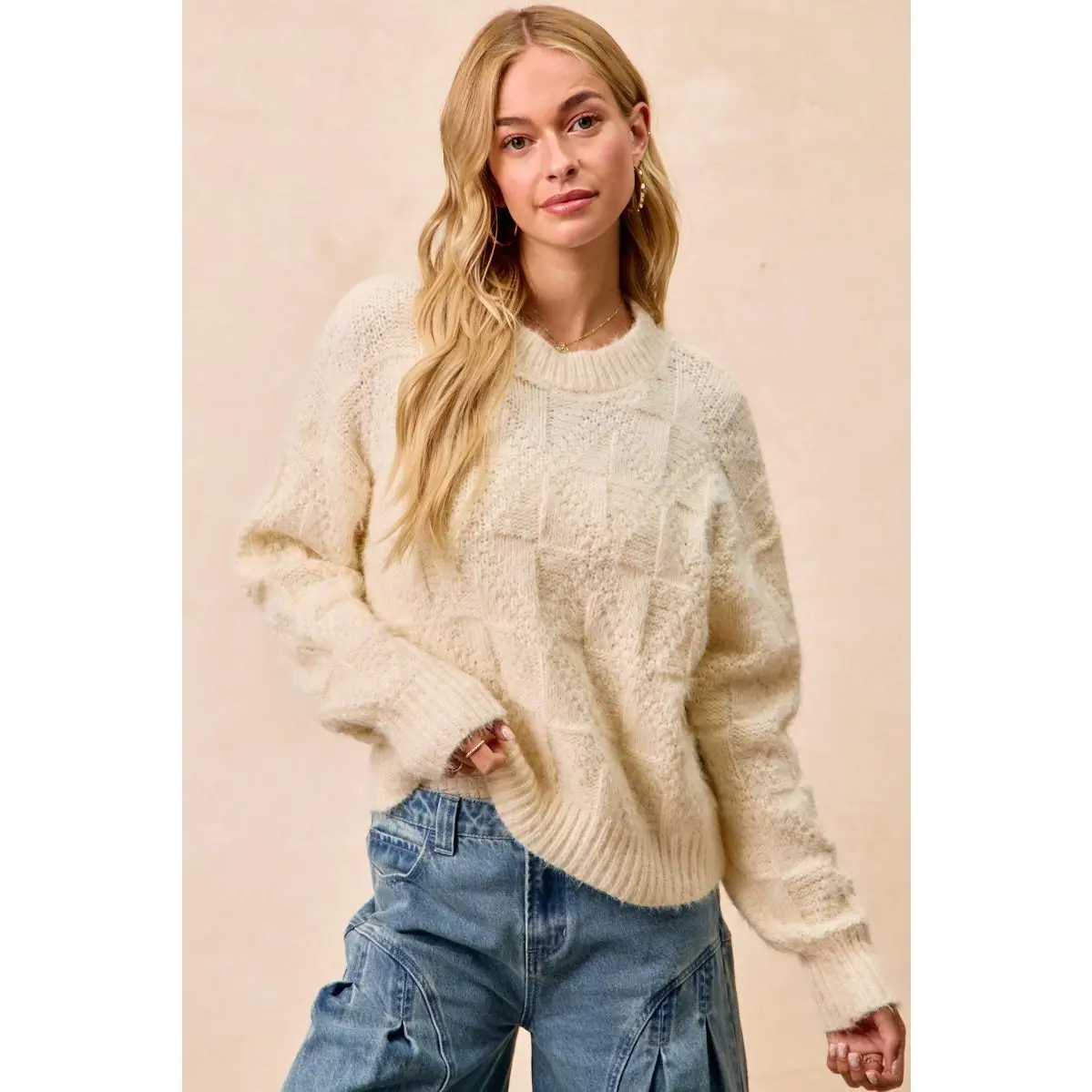 BiBi Checker Board Drop Shoulder Sweater