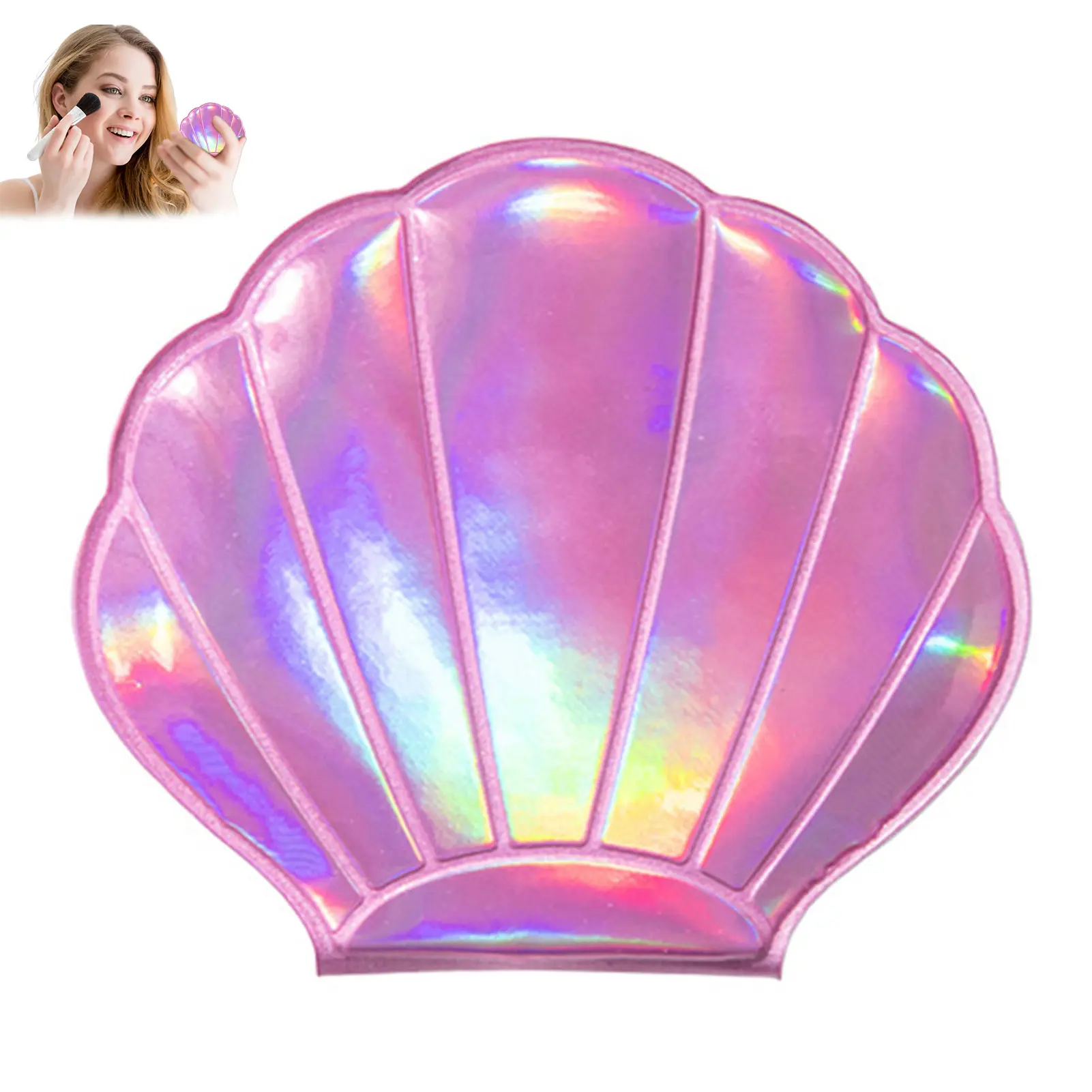 Glitter Seashell Handheld Mirror, Double-Sided Compact Makeup Mirror with Magnification, Foldable for Travel Purse for Women, Handheld Mirror With Handle