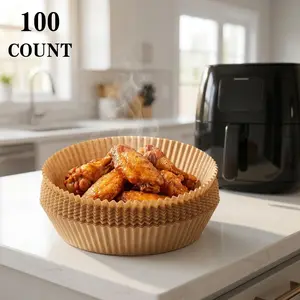 100 Pcs Disposable Air Fryer Paper Liners, Non-Stick Round Baking Parchment Paper, Oil-Proof & Waterproof Oven Liners for Mess-Free Cooking, Essential Kitchen Accessories