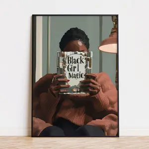 Modern Black Woman Wall Art, Melanin Art Print, Black Girl with Book Poster, Black Girl Magic Artwork, Trendy Feminine Room Decor, Unframed