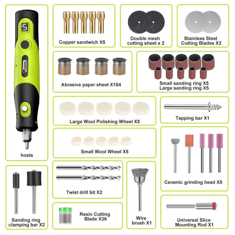【Summerfinds】Compact Cordless Mini Rotary Tool Kit with 231 Accessories, 5-Speed (5000-18000RPM) Rechargeable Wireless Drill Set, USB-Powered Polisher for Sanding, Carving, Tools for Jade