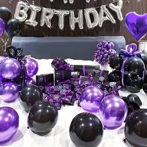61pcsSet 16-Inch Silver Happy Birthday Foil Balloon Set with Black, Purple Latex & Heart Balloons for English Letters Decoration foil balloon party decoration birthday decoration