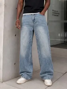 Men's loose straight leg jeans, vintage faded washed straight leg pants, Y2K American streetwear street daily wear denim pants