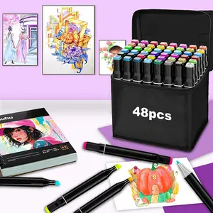 48-color marker pen set, dual-tip mixed art markers, suitable for painting, sketching, coloring, artist pens and marking lines, professional permanent sketch markers for professional artistic use