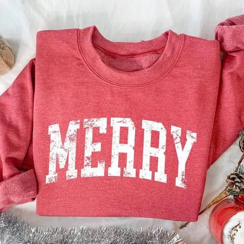 Retro Merry Sweatshirt, Women Christmas Shirt, Festive Holiday Sweater, Cute Christmas Gift