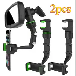 2pcs Rearview Mirror Phone Holder, 360° Rotatable and Retractable Car Phone Mount, Multifunctional（Colors are assigned randomly; specific color selection not available）