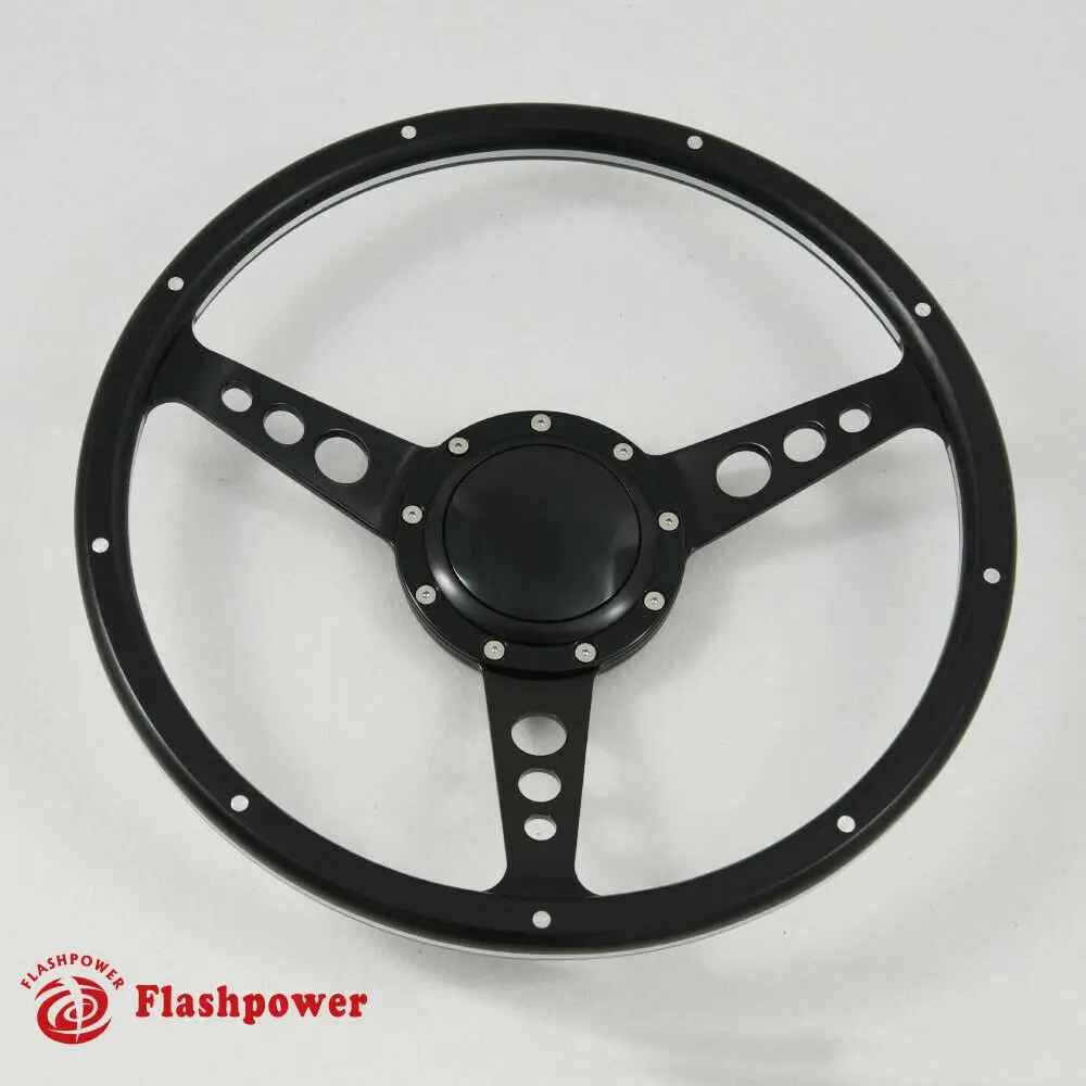 15-in Black Forest Mahogany Wood Steering Wheel, 9-Bolt, 6061 Aluminium, w/ Horn Button, Custom for Classic Cars & Boats