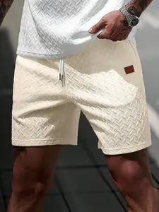 2026 Trendy Men's Black Herringbone Pattern Drawstring Shorts | Stylish Casual Summer Daily & Street Wear Streetwear