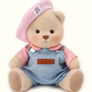 Getahug Pink Beanie Oueralls Bear Handmade Dotted Teddy Bear Gift with Blue Overalls and Pink Shirt ,stuffed animals, plushies