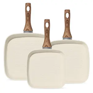 3 Piece Nonstick Frying Pan Set (9.5", 10", 11") – Square Grill Skillets with Removable Stay-Cool Handles, PFOA-Free & Dishwasher Safe | #KitchenFinds #CookingHacks#CookingEssentials