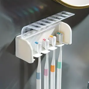 5-Slot Wall-Mounted Toothbrush Holder with Lid: A Simple and Stylish Storage Solution for Your Bathroom!, Home Decor, Furniture For Home, Toothbrush Holder with Cover