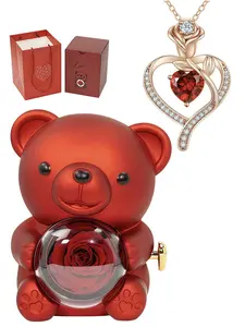Heart Jewelry Set with Bear & Rose Gift Box, Including Heart Pendant Necklace & Ring & Earrings & Bracelet, Fashion Jewelry for Party, Daily Decor, Trendy All-match & Exquisite Jewelry for Birthday Gift, Mother's Day Gift