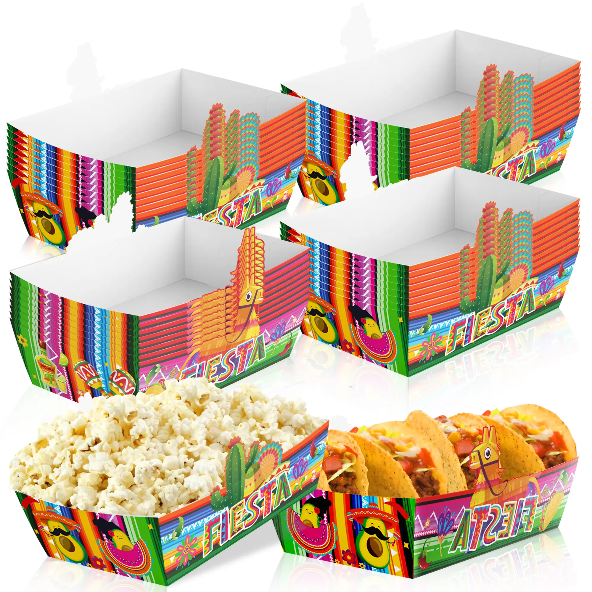 36pcs Mexican Popcorn Tray, Fiesta Mexican Food Trays for Mexican Fiesta Party Decorations, Cinco De Mayo Popcorn Tray for Mexican Theme Birthday Party Supplies