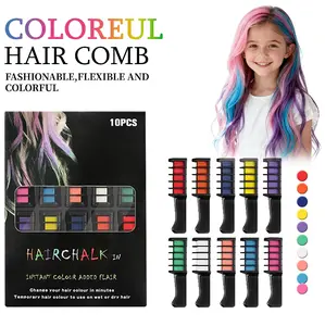 10 Color Hair Chalk Comb Set Vibrant Temporary Hair Dye for Parties Cosplay Safe Washable Highlight Powder Pencil  Easy DIY Hair Color Kit for Kids Teens Adults  Quick Styling for Halloween Haircare Daily Glossy
