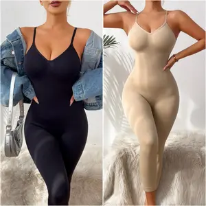Women Slimming Bodysuits Shapewear Tops Tummy Control Body Shaper Spaghetti Strap Camisole Leotards Bodycon Jumpsuit