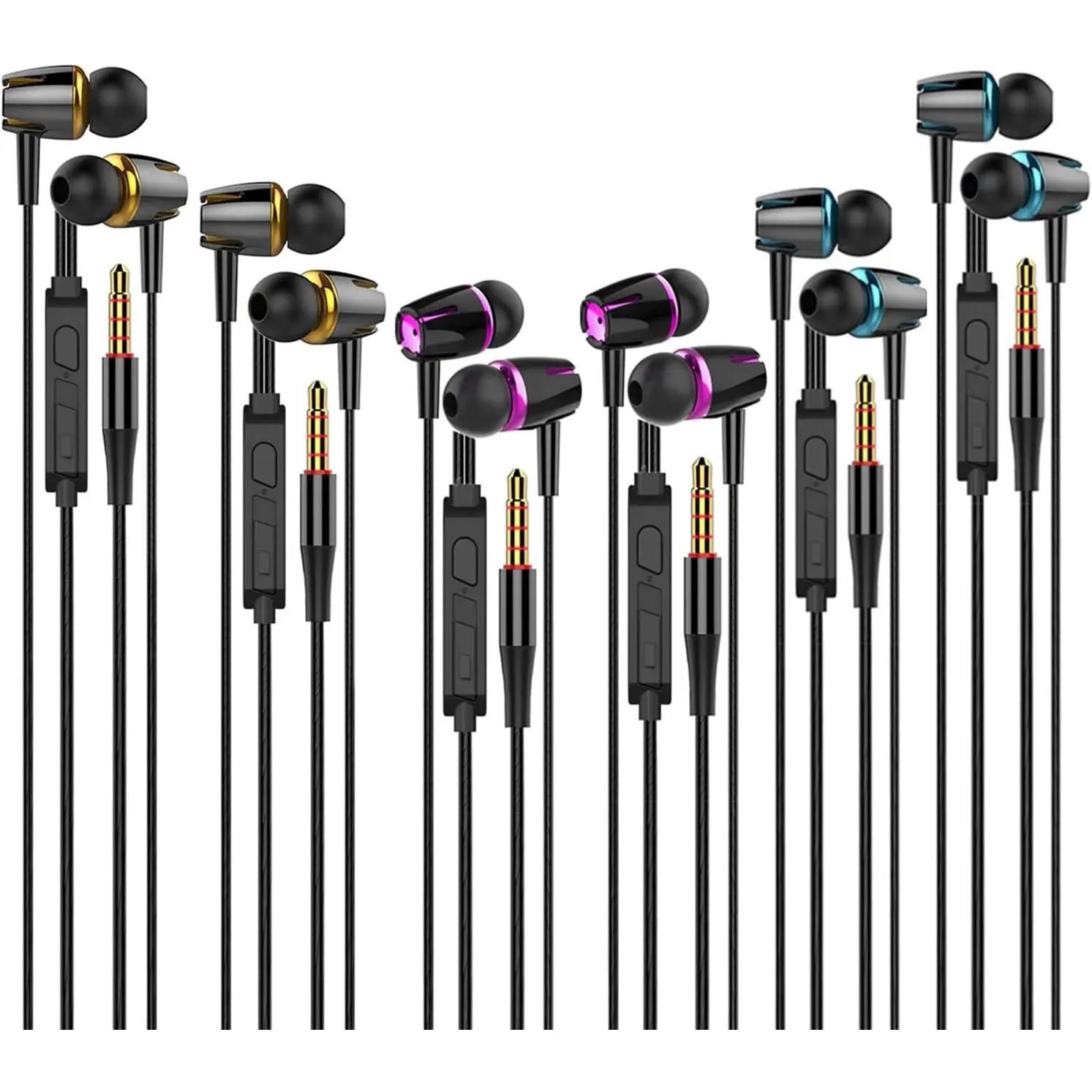 6-Pack Wired Earbuds with Microphone, In-Ear Noise Isolating Audio Headphones, Heavy Bass Earphones Compatible with Android Devices, iPod, iPad, MP3 & 3.5mm Jack (Black)