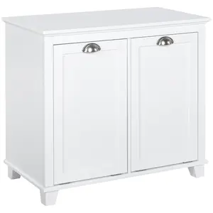 HOMCOM Tilt-Out Laundry Sorter Cabinet, Bathroom Storage Organizer with Two-Compartment Tilt-Out Hamper