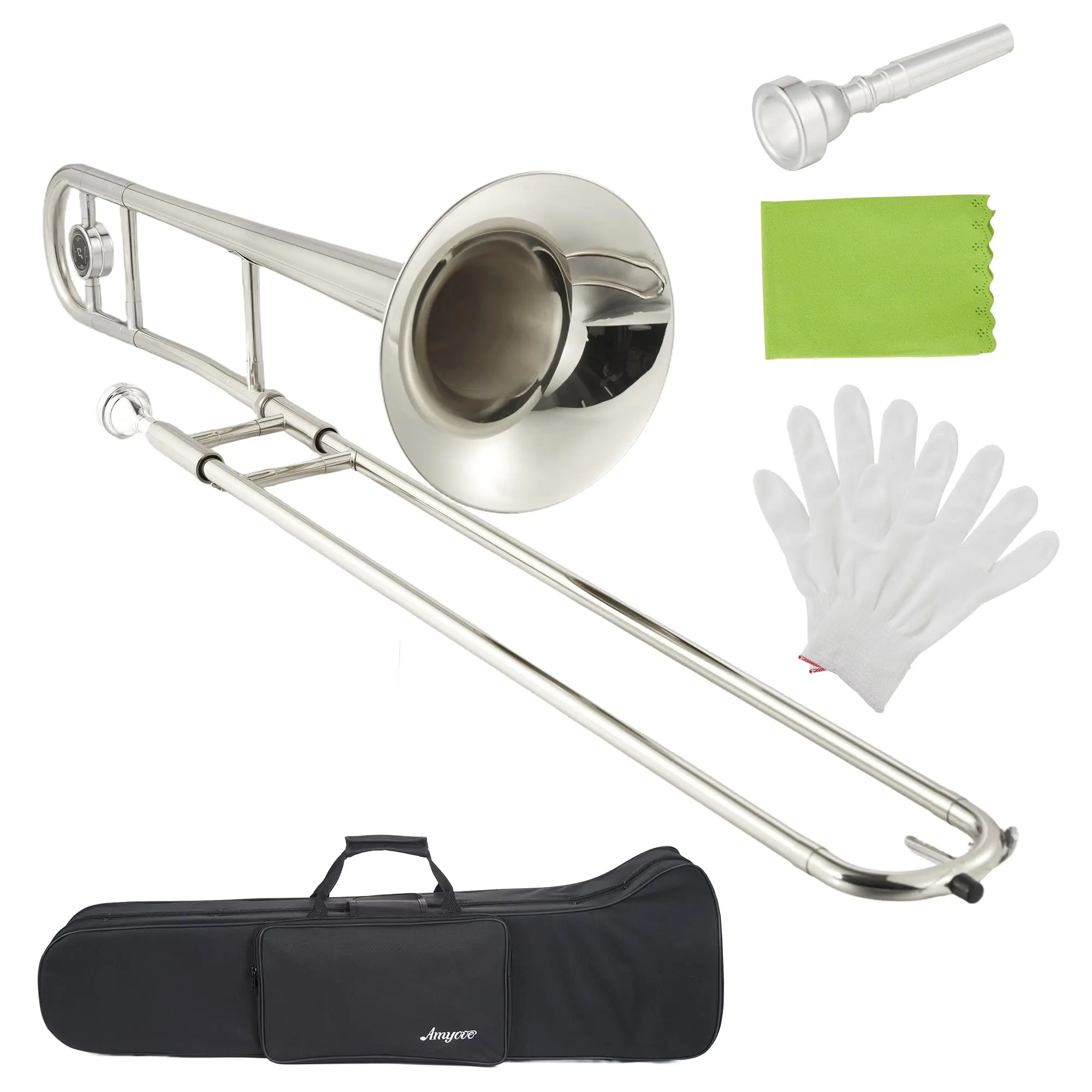 Professional Bb Alto Trombone for Beginners - Nickel-Plated Brass with Hard Case, Mouthpiece, Cloth & Gloves - Accurate Tone & Powerful Sound
