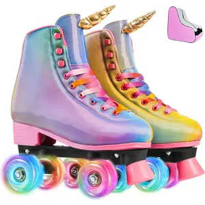 Roller Skates for Women, Men Light-Up Wheels Double-Row Rollerskates High-Top PU Leather Classic Designs Skate Shoes for Girls Beginners with a Shoes Bag Size 5 6 7 8 9 10 Indoor Outdoor