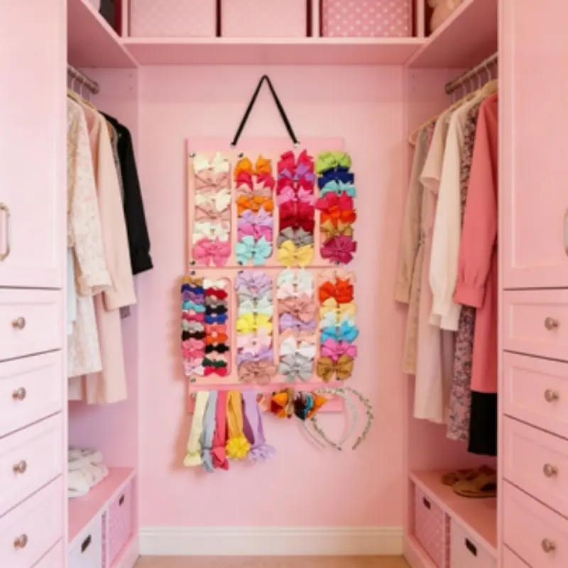 Fashion Hair Accessory Closet Adjustable Storage Rack, Accessory Holder, Wall-Mounted Organizer, Adjustable Organiser for Bow Clips, Barrettes, Headbands, Felt Display Stand