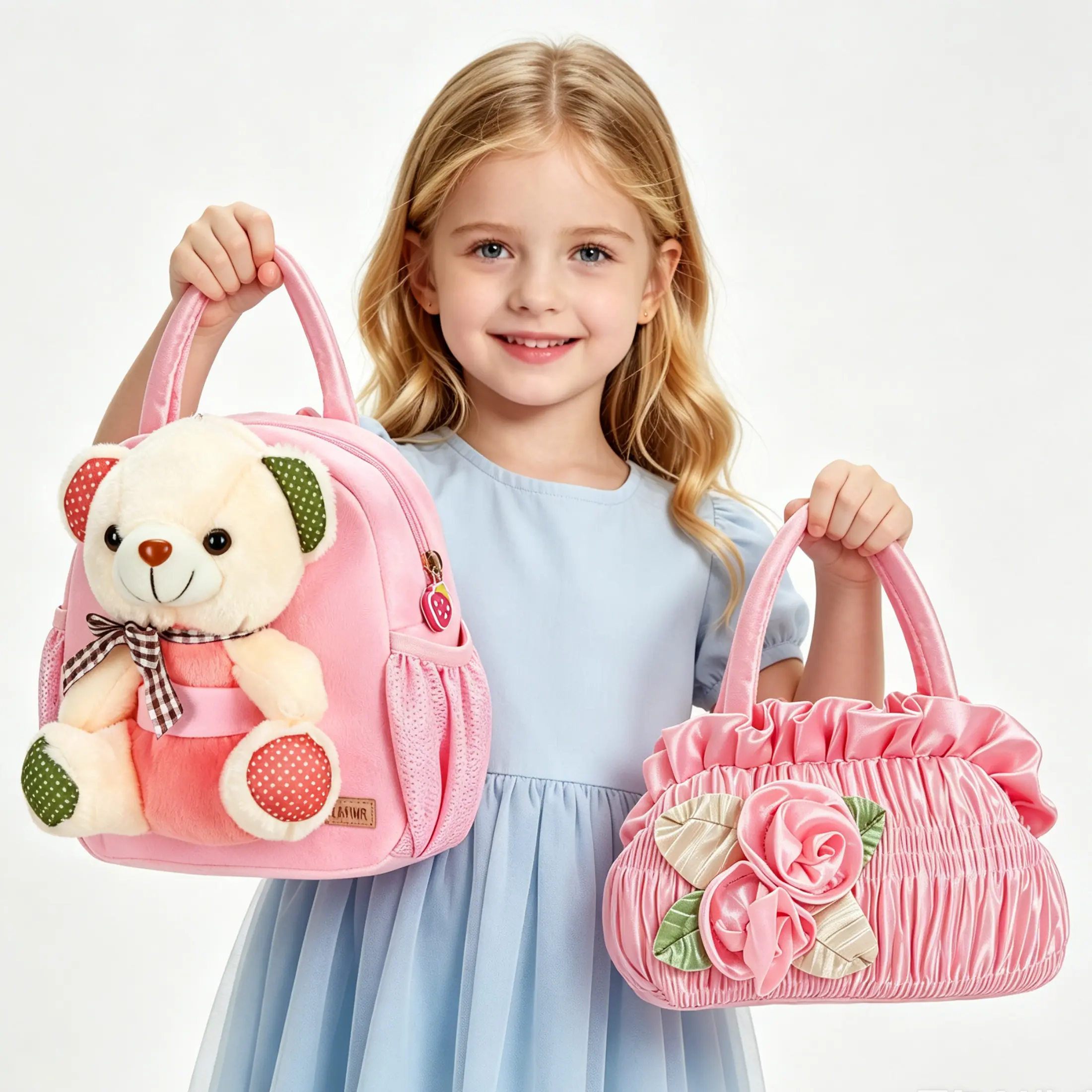 Toddler Backpack for Girls, Cute Plush Bear Mini Backpack for Preschool, Soft Small Kids Backpack for 1-4 Years Old, Pink Cartoon Bear Bag for Kindergarten, Gift for Little Girls, Polyester