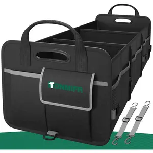 Heavy-Duty Trunk Organizer & Multi-Compartment Storage Box for SUV/Sedan/Minivan,600D Waterproof Oxford,2 Securing Hooks & Reflective Strips-Large Capacity Organiser(92L)