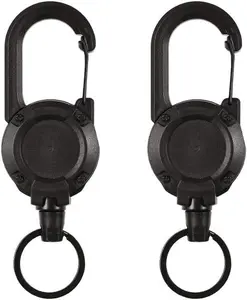 2/4 Pack Tactical Carabiner Steel Cord Recoil Anti-Lost Lanyard, 8oz Load Bearing Sturdy ABS Shell & 24 Inch Automatic Retractable Cord, Heavy Duty Key Chain for Camping Cycling Hiking Outdoor Travel, Perfect Holiday Gift for Men Family Friends