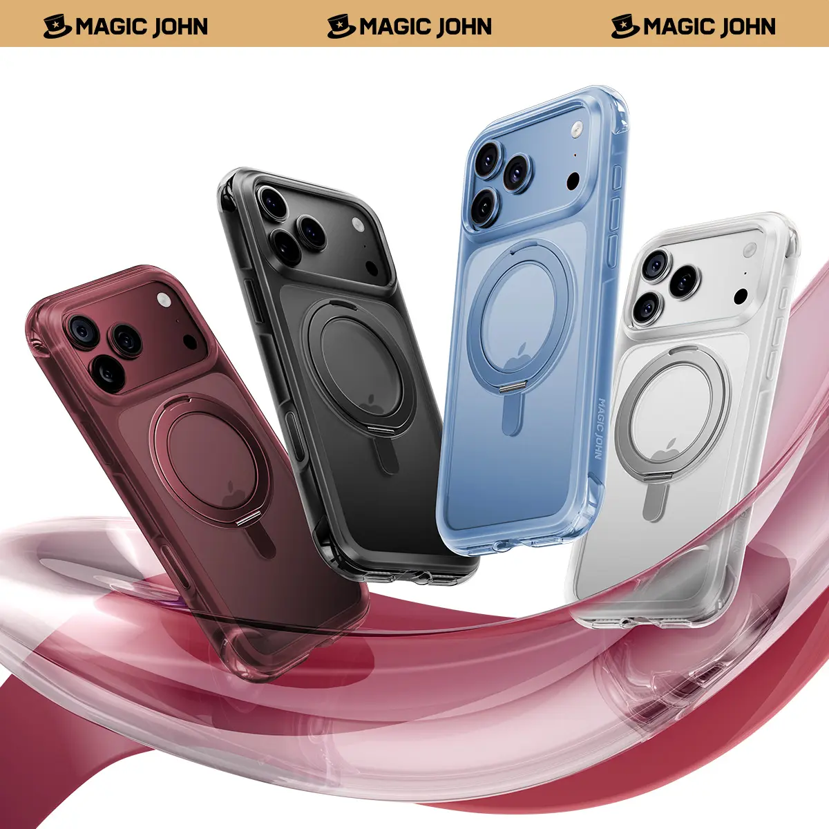 MAGIC JOHN iPhone18 Pro/ Pro Max/ iPhone17 Pro/Pro Max Case | MagSafe, 360° Rotating Stand, Shockproof Air Cushion, Matte Anti-Fingerprint MAGIC JOHN iPhone18 Pro/ Pro Max/ iPhone17 Pro/Pro Max Case | MagSafe, 360° Rotating Stand, Shockproof Air Cushion, Matte Anti-Fingerprint