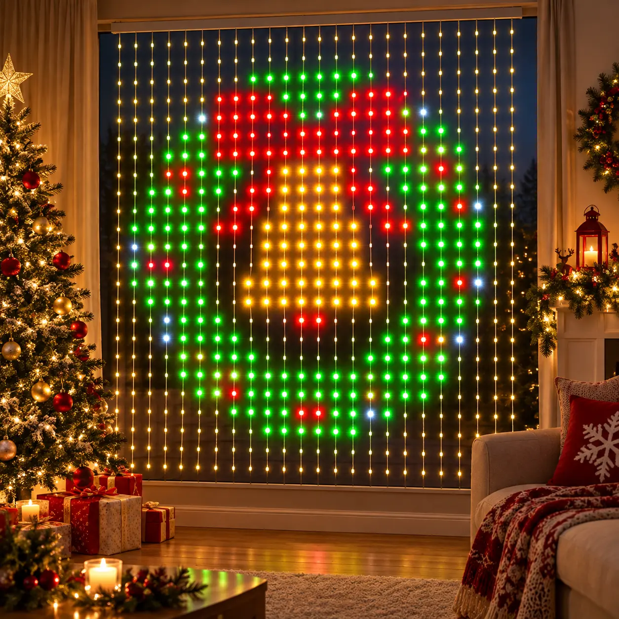 RGBIC Smart Curtain Lights, App and Remote Control, DIY Pixel Text and Pattern Display, Music Sync LED Fairy Lights for Christmas Halloween Party Indoor Outdoor Decor