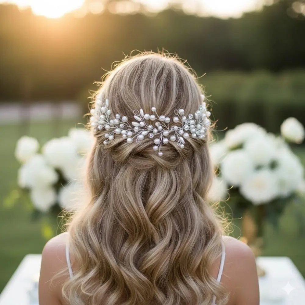 Elegant Hypoallergenic Alloy Pearl Tiara Headband, Bohemian Vintage Bridal Hair Accessory for Wedding, Luxury Fairy Hair Jewelry Gift for Bridesmaids, Birthday Party and Events
