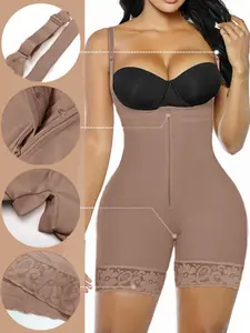 1 Count Women's Compression Butt Enhancing Abdomen Smoothing Body Shaper, Fajas Colombianas Shapewear, Lace Open Bust Bodysuit, Adjustable Shoulder Strap Zipper Closure Crotchless Jumpsuit, Valentine's Day Gift