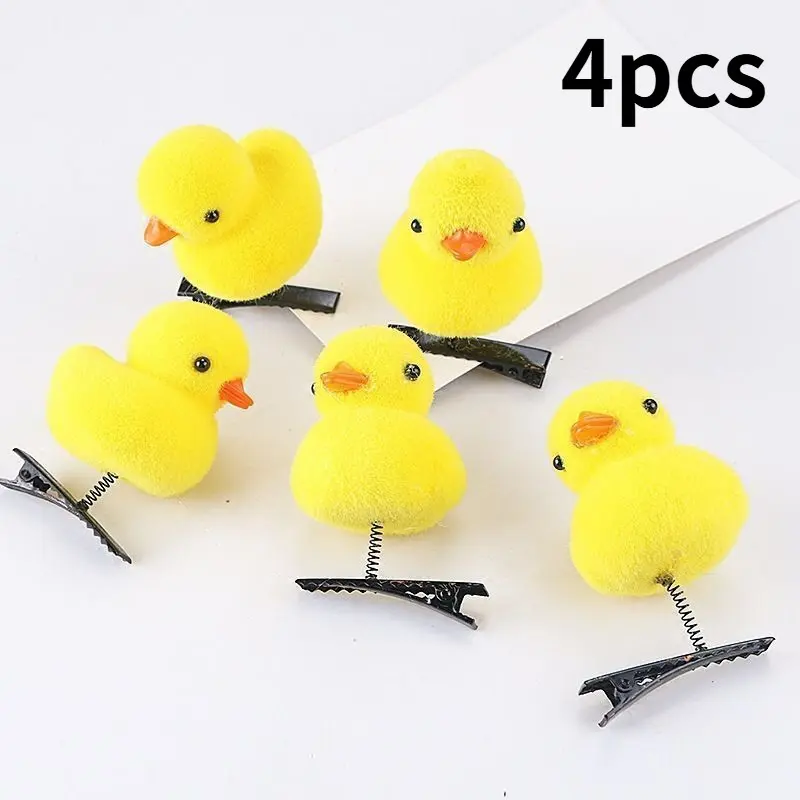 4pcs Plush Duck Hair Clips Clip in Headwear, Cute Animal Design Hair Accessories for Kids & Adults, Soft Fabric Material, Fun Hair Clips