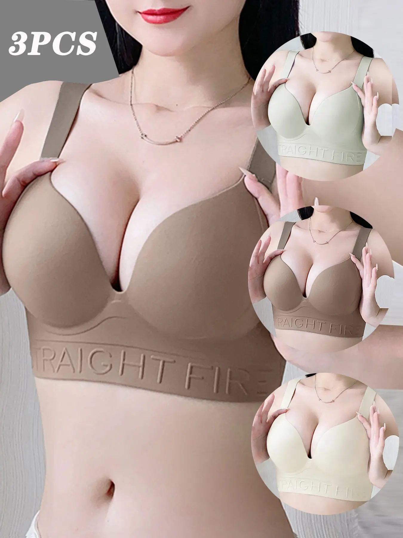 3-Pack Summer Casual Everyday Bras, Natural Lift Shape Bra, Breathable Fit Thin Wireless Underwire-Free Underwear Lingerie, Soft Sensual Lifted Breast Medium Support, Elastic Massage Cup
