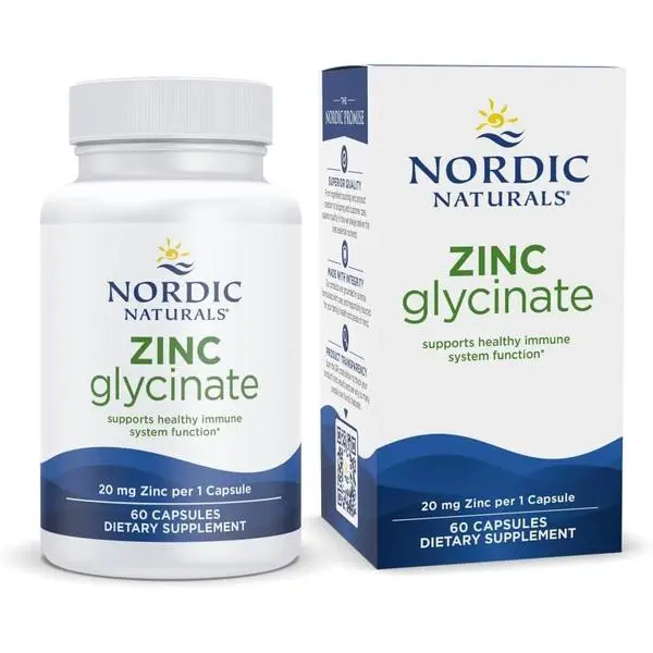 Nordic Naturals Zinc Glycinate - 60 Capsules - 20 mg Highly Absorbable Zinc Glycinate - Optimal Wellness - Non-GMO, Gluten Free, Vegan - 60 Servings