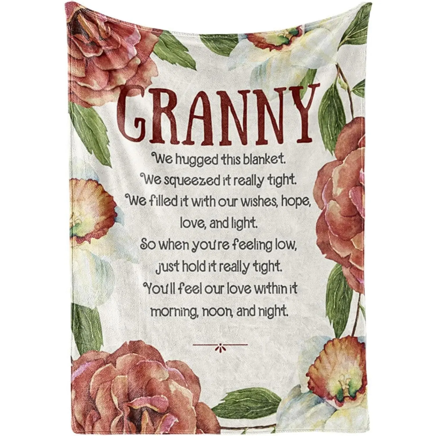 Granny Gifts, Grandma Gifts for Granny, Flannel Throw Blankets on Mother's Day, Christmas, Birthday, Red Flowers