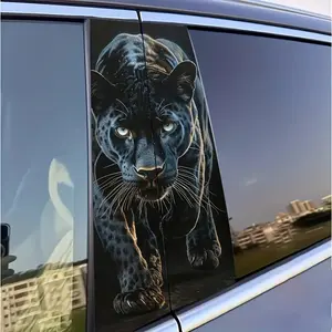 2-Pack black leopard print car sticker, Truck car decal, realistic animal pattern vinyl B-pillar protective sticker, self-adhesive smooth surface is easy to stick and tear, suitable for vehicles