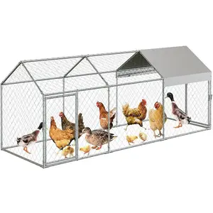 Large Metal Chicken Coop Chicken Runs for Yard with Waterproof and Anti Uv Cover Portable Chicken Coop for Outdoor Chicken Rabbit Duck Silver 120inch ×40inch ×40inch